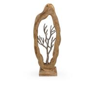 Elm home and garden Mango Wood and Aluminium Tree Sculpture - Abstract Organic Art for Home Accessories - Natural and Silver Finish - 58x22.5x9cm