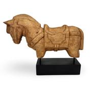 Elm home and garden Mango Wood and Iron Horse Sculpture - Hand-Carved Decorative Statue for Home Accessories - Natural Finish - 41x9x36cm