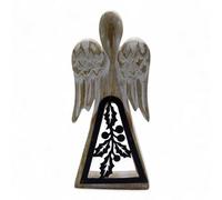 Mango Wood Angel Decor - Whitewash & Iron Cut-Out, Handcrafted Gift