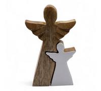 Mango Wood Angel Figurine With White Enamel - Handcrafted Home Decor