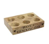 Mango Wood Egg Rack for 6 Eggs, 17cm Wooden Egg Holder Tray Rustic Kitchen Egg Storage Cracking Day