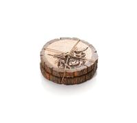 MANGO WOOD ENGRAVED HIGHLAND COW DETAIL SET OF 2 COASTERS WITH BARK EDGE