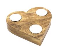 Mango Wood Heart-shaped Triple Tealight Holder | 3 Tea Light Candle Holder With Tealights | Multi Wooden Love Heart Votive Wedding Tealight Candles