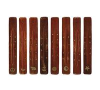 Mango Wood Incense Holder with Brass Inlay