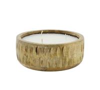 Mango Wood Ribbed Large 3-Wick Candle | White Scented Candle with Sandalwood & Bergamot Fragrance | Rustic Candle Holder - 17cm