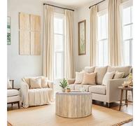 Mango Wood Round Coffee Table - Hudson Carved