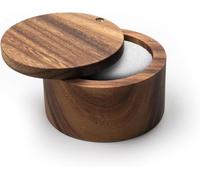 Mango Wood Salt Cellar Bowl Box, Elegant Kitchen Salt Container Holder with Swivel Magnetic Lid to Store Pepper Spice Bath Salt Sea Salt Herbs or Favorite Seasonings, 6oz