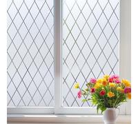 Mangobox Lattice Frosted Window Privacy Film Static Cling Window Decorative Sticker Entryway Door Glass Covering Removable No Glue Sun Blocking UV Rejection (17.7x118.1 inches)