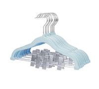 MangoKit 10 Pack Trouser Hangers with Movable Clips,Baby Velvet Hangers,Kids Clothes Hangers, Swivel Hook,Non Slip,Space-Saving Children's Coat Hangers for Skirts,Pants,Dresses,Jackets(30cm Blue)