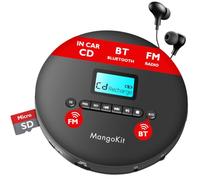 MangoKit CD-X-PLUS 12hr Rechargeable CD Player, Bluetooth & FM Transmitter | Radio FM, FM Transmitter & AUX Playback for Car, Anti-Skip Protection,2000mAh Battery,Custom EQ,Ideal for Travel and Gifting