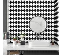Mangoloo Black and White Geometric Wallpaper Peel and Stick 17.5"x102" Rhombus Stick on Wallpaper Bathroom Bedroom Adhesive Removable Diamond Wall Murals Black Contact Paper for Cabinets Shelf Liner