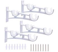 Mangood Double Curtain Rod Brackets,Set of 4 Alloy Hang Curtain Brackets 2 Rod Hole Hooks for Drapery Window Hardware Rod Holders,Fit for 4/5" to 1" Curtain Rods (4 Pcs Double Hole Holder, White)