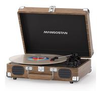 MANGOSTAN Vintage Bluetooth Record Player with Built-in Speakers, 3-Speed Belt-Driven Turntable, Auto Stop, RCA & AUX-in, Headphone Jack, Retro Suitcase LP Player - Wood Grain