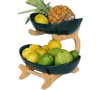 Mangoton 2 Tier Fruit Basket,Ceramic Fruit Bowl for Kitchen Counter,Fruit Basket for Kitchen,Fruteros para Cocina,Large Green