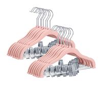 ManGotree 30cm Baby Velvet Hangers with Movable Clips, Non-slip Kids Clothes Hangers, Ultra-thin Space-saving Children's Felt Hangers for Shirts, Pants, Dresses, Skirts, Jackets (16 Pack, Pink)