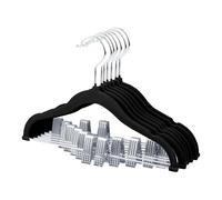 ManGotree Baby Velvet Hangers with Movable Clips, 30 cm Non-Slip Kids Felt Hangers, Ultra-Thin Space-Saving Children's Clothes Hangers for Skirts, Pants, Dresses, Shirts, Jackets (7 Pack, Black)