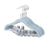ManGotree Baby Velvet Hangers with Movable Clips, 30 cm Non-Slip Kids Felt Hangers, Ultra-Thin Space-Saving Children's Clothes Hangers for Skirts, Pants, Dresses, Shirts, Jackets (7 Pack, Blue)
