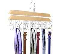 ManGotree Belt Hanger for Closet, Wooden Belt Holder with 12 Hooks, Space Saving Belt Rack, Sturdy Wood Belt Storage Organizer for Belts, Ties, Scarves, Hats, Accessories, 2 Pack (Natural)