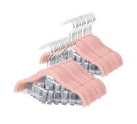 ManGotree Kids Skirts Hangers, 28 Pack Baby Velvet Hangers with Movable Clips, Non-Slip Trousers Hangers, 30 cm Long Space-Saving Children's Clothes Hangers for Shirts,Dresses, Skirts, Jackets (Pink)