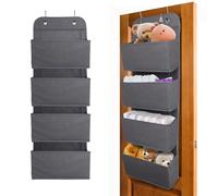 ManGotree Over Door Storage Organiser, Foldable Wardrobe Hanging Storage Organiser, Space Saving Hanging Shelf, 4 Pockets, Large Capacity for Bedroom, Pantry, Kitchen (Dark gray)