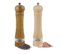ManGotree Pepper Mill & Salt Grinder Set | Natural Solidwood with Acrylic Visible Window | Adjustable Coarseness - Perfect for Gourmet Cooking, 8.5 Inch, 2 Pack (Natural and Walnut)