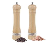 ManGotree Pepper Mill & Salt Grinder Set | Natural Solidwood with Acrylic Visible Window | Adjustable Coarseness - Perfect for Gourmet Cooking, 8.5 Inch, 2 Pack (Natural)