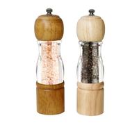 ManGotree Pepper Mill & Salt Grinder Set | Natural Solidwood with Acrylic Visible Window | Adjustable Coarseness - Perfect for Gourmet Cooking, 8 Inch, 2 Pack (Natural and Walnut)