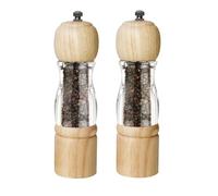 ManGotree Pepper Mill & Salt Grinder Set | Natural Solidwood with Acrylic Visible Window | Salt and Pepper Grinder with Adjustable Coarseness - Perfect for Gourmet Cooking, 8 Inch, 2 Pack (Natural)