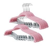 ManGotree Velvet Skirt Hangers with Movable Clips, Non-Slip Felt Trousers Hangers, Space-Saving Clothes Hangers for Shirts, Pants, Dresses, Skirts, Coats (18 Pack, Pink)