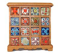 Mangowood 16 Drawer hand painted Indian Ceramic storage chest 33cm