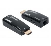 Manhattan 1080p@60Hz Compact HDMI over Ethernet Extender Kit, Extends Distances of Signal up to 60m with a Single Cat6 Ethernet Cable, Transmitter and Receiver included, Power over Cable, Ultra Slim D