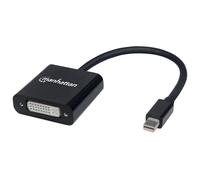Manhattan Mini DisplayPort 1.2a to DVI-I Dual-Link Adapter Cable (Clearance Pricing), 4K@30Hz, Active, 19.5cm, Male to Female, Compatible with DVD-D, Black, Three Year Warranty, Polybag