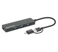 MANHATTAN 180863 USB 3.2 Gen1 Hub 4 Ports Combo USB-A and USB-C™ Bla (Manhattan)