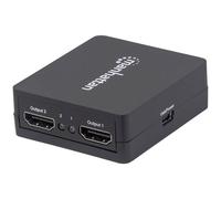 Manhattan HDMI Splitter 2-Port , 1080p, Black, Displays output from x1 HDMI source to x2 HD displays (same output to both displays), USB-A Powered (cable included, 0.7m), Three Year Warranty