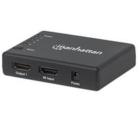Manhattan 207706 4K Compact 4-Port HDMI Splitter, 4K@30Hz, AC Powered, Black