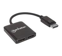 Manhattan DisplayPort to 2-Port DisplayPort Splitter Hub with MST, 4K@30Hz, USB-A Powered, Video Wall Function, Black, Blister