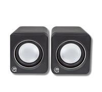 Manhattan 2600 Series Speaker System, Small Size, Big Sound, Two Speakers, Stereo, USB power, Output: 2x 3W, 3.5mm plug for sound, In-Line volume control, Cable 0.9m, Black, Three Year Warranty, Box