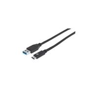 Manhattan USB-C to USB-A Cable, 1m, Male to Male, 10 Gbps (USB 3.2 Gen2 aka USB 3.1), 3A (fast charging), Equivalent to USB31AC1M, SuperSpeed+ USB, Black, Lifetime Warranty, Polybag