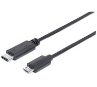 Manhattan 354967 Hi-Speed USB C Device Cable, USB 2.0, Type-C Male to Micro-B Male, 480 Mbps, 2 m (6 ft.), Black