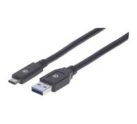 Manhattan USB-C to USB-A Cable, 3m, Male to Male, 5 Gbps (USB 3.2 Gen1 aka USB 3.0), 3A (fast charging), SuperSpeed USB, Black, Lifetime Warranty