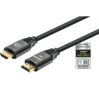 Manhattan HDMI Cable with Ethernet, 8K@60Hz (Ultra High Speed), 1m (Braided), Male to Male, Black, 4K@120Hz, Ultra HD 4k x 2k, Fully Shielded, Gold Plated Contacts, Lifetime Warranty, Polybag