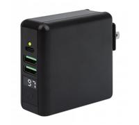Manhattan 4-in-1 Travel Wall Charger and Powerbank 8,000 mAh, USA/UK/Euro 2-pin Plugs, Output: 1x USB-C, 2x USB-A ports and Wireless Charging Pad (5W), Black, One Year Warranty