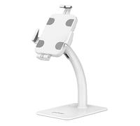 Manhattan Desktop Kiosk Stand (Anti theft) for Tablet and iPad Universal 360 Rotation Tilt +20 to -110 White Lockable Countertop Holder for 7.9" to 11" Tablets Extendable clamps: height 200 to 246mm/width 129 to 181mm Lifetime warranty
