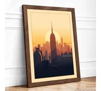 Manhattan at Dawn Modern Framed Wall Art Print A1 (84.1×59.4cm) Walnut, Wall Decor for Living Room, Bedroom, Office & Home, Ready to Hang, Art Gift