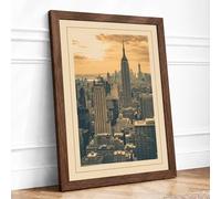 Manhattan at Sunrise Vintage Framed Wall Art Print A2 (59.4×42cm) Walnut, Wall Decor for Living Room, Bedroom, Office & Home, Ready to Hang, Art Gift