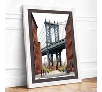 Manhattan Bridge Framed Industrial Framed Wall Art Print A2 (59.4×42cm) White, Wall Decor for Living Room, Bedroom, Office & Home, Ready to Hang, Art Gift