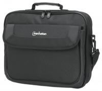 Manhattan Cambridge Laptop Bag 14.1", Clamshell Design, Black, LOW COST, Accessories Pocket, Document Compartment on Back, Shoulder Strap (removable), Equivalent to Targus CN313/CN414EU, Notebook Case