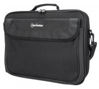 Manhattan Cambridge Laptop Bag 15.6", Clamshell Design, Black, LOW COST, Accessories Pocket, Document Compartment on Back, Shoulder Strap (removable), Equivalent to Targus TAR300, Notebook Case, Three