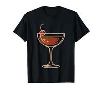 Manhattan Cocktail Coupe Glass Cherry Garnish Vintage Art T-Shirt