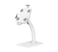 Manhattan Desktop Kiosk Stand (Anti theft) for Tablet and iPad Universal 360 Rotation Tilt +20 to -110 White Lockable Countertop Holder for 7.9" to 11" Tablets Extendable clamps: height 200 to 246mm/width 129 to 181mm Lifetime warranty